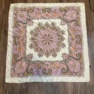 Paisley Pink Scarf 100% Silk Made In England Pastel Colors 33.5”x33.5”
